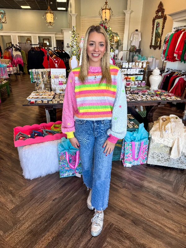 Super Sale Rainbow Star Stripe Sweater
