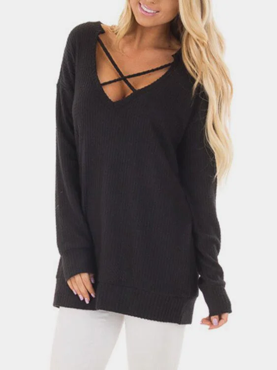 Unmissable Offer Custom V-Neck Crossed Front Long Sleeve T-Shirts