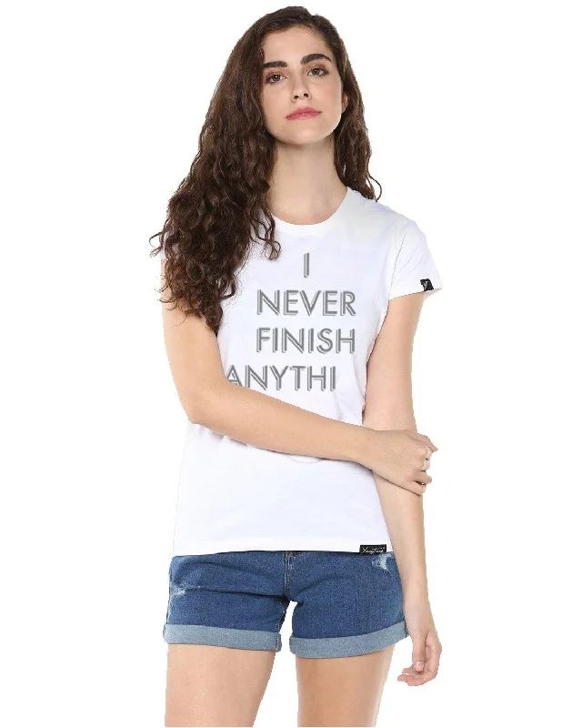 Don’t Miss Out Womens Half Sleeve Finish Printed White Color Tshirts