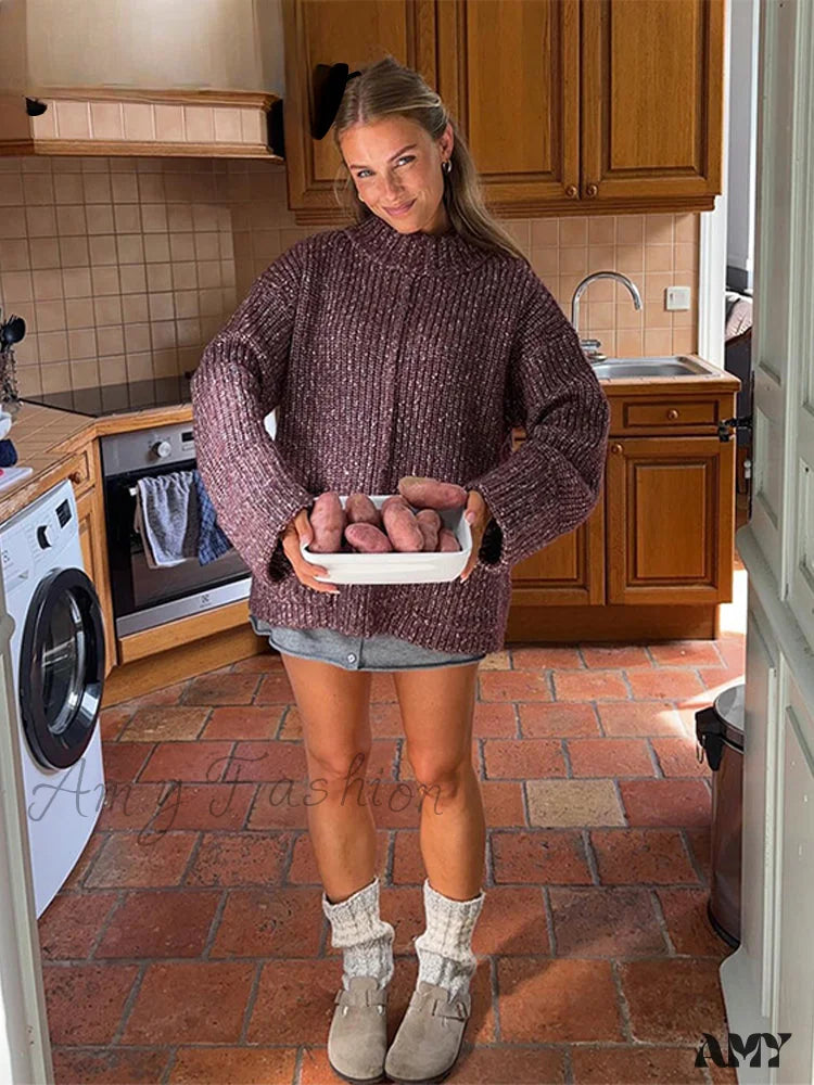 Great Bargain Knit Pullover Women Loose O-neck Long Sleeve Sweater