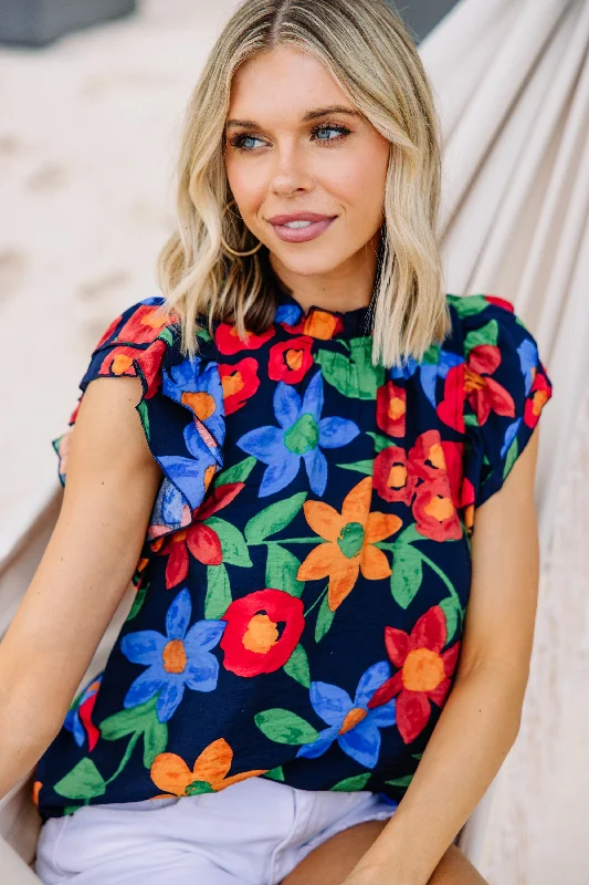 Price Fest A True Beauty Navy Blue Floral Blouse