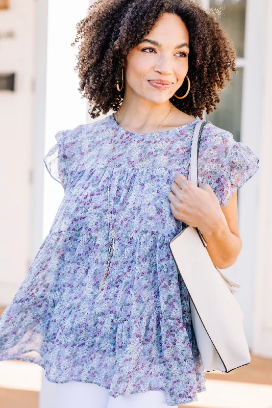 The Best Prices Lose Yourself Blue Ditsy Floral Babydoll Top