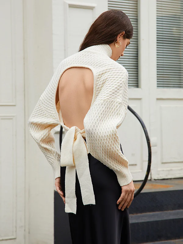 Limited Availability Tie Back Graceful Mock Neck Sweater