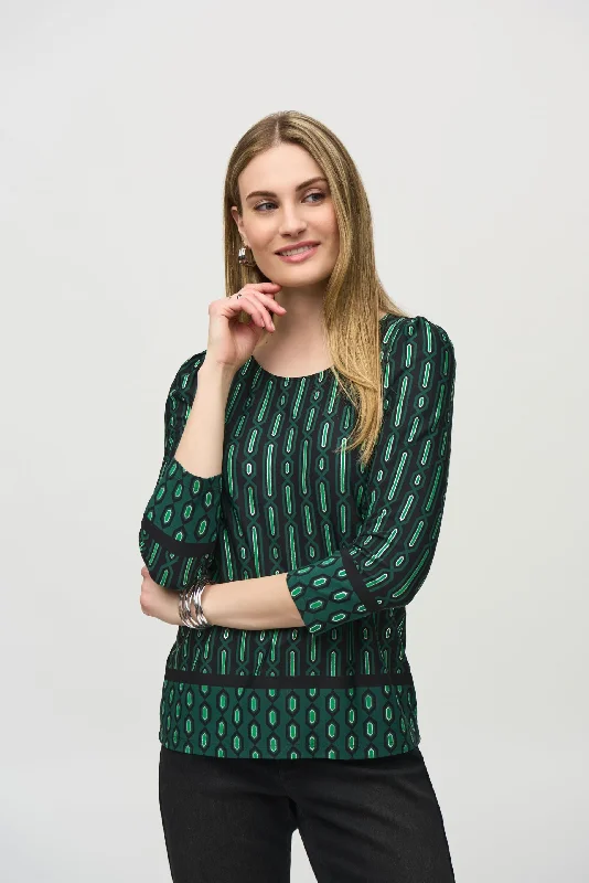 Price Rollback Joseph Ribkoff Black/Multi Geometric Print 3/4 Sleeve Top 244243