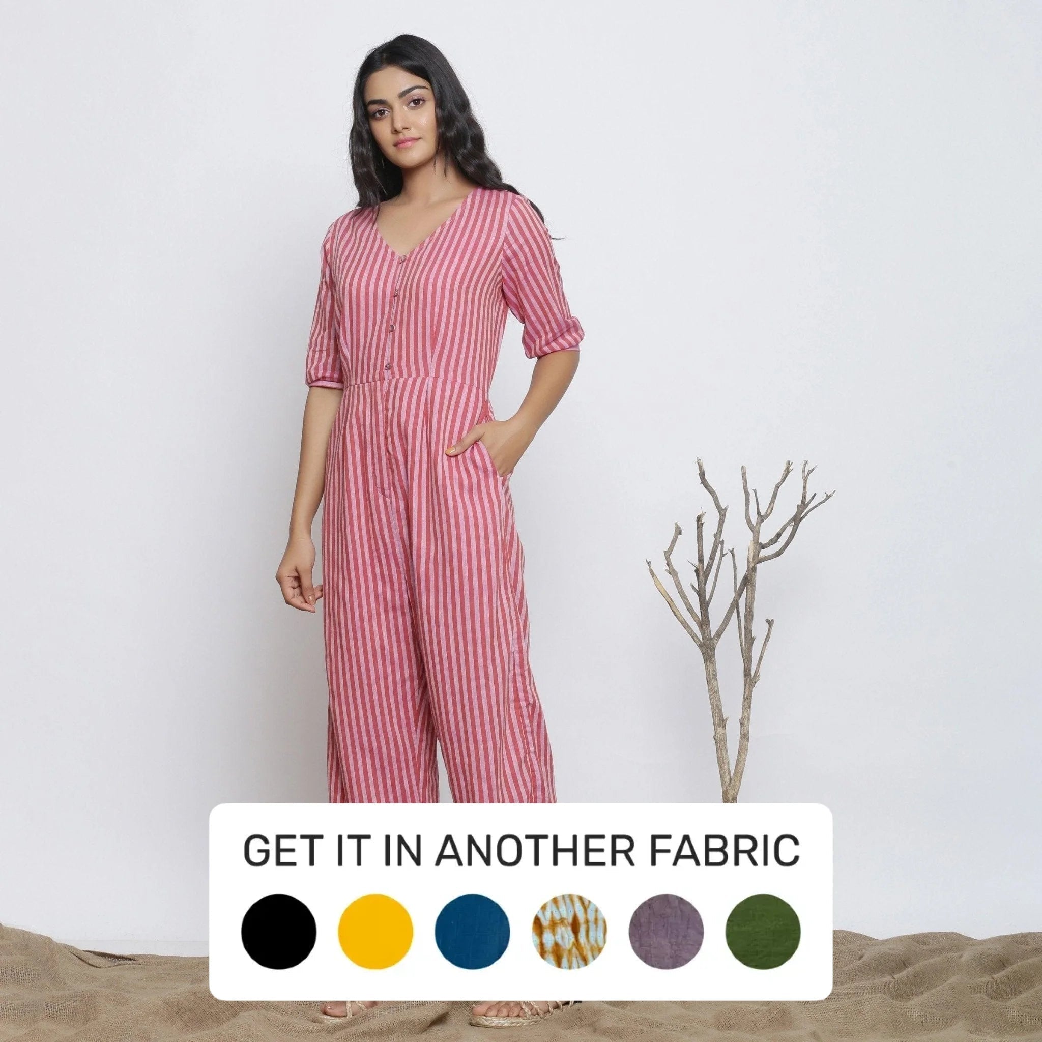 The Best Prices Pink Cotton Muslin Striped Ankle Length Overall Jumpsuit