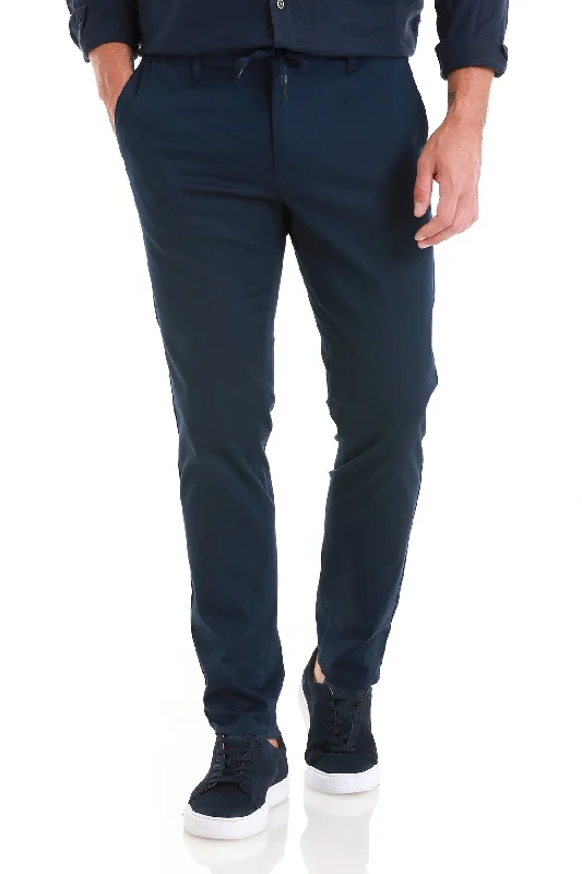 Regular Fit Side Pocket Low Waist /  Unpleated Cotton & Elastane Jogger, Navy