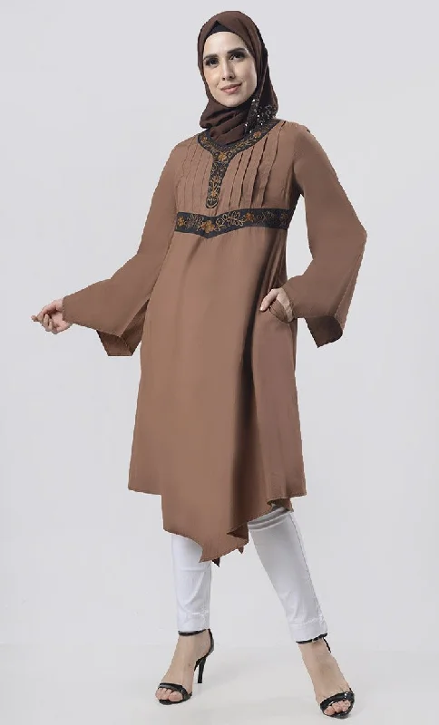 Limited Edition Smooth Knife Pleated Detailing Asymmetric Tunic With Aari Work
