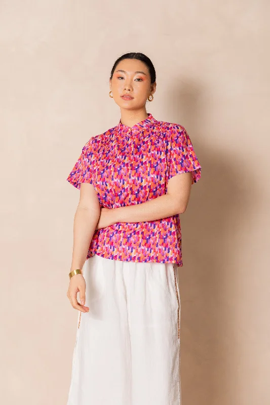Special Buy Water Colour Raindrop Print Short Sleeve Cheongsam Top