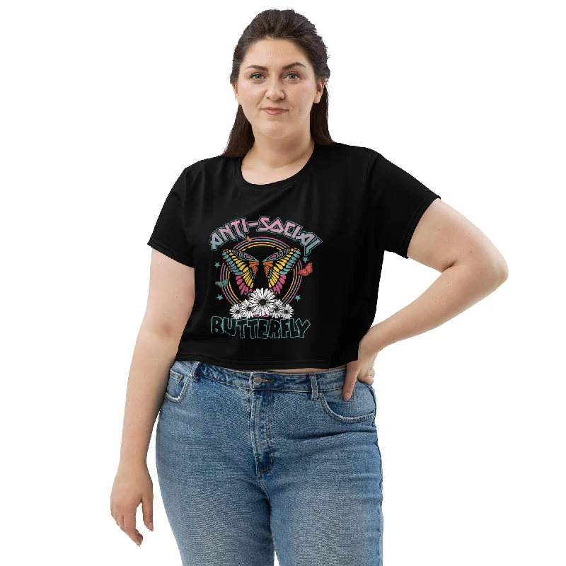 Weekend Deals You Can't Resist SHE REBEL - Anti-Social Butterfly Crop Tee