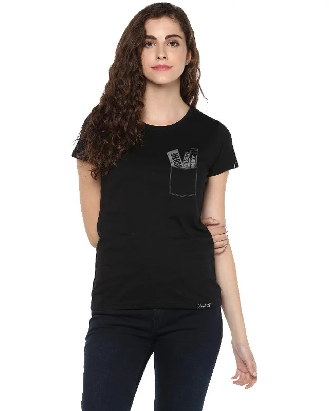Warehouse Sale Womens Half Sleeve Chocolate Printed Black Color Tshirts