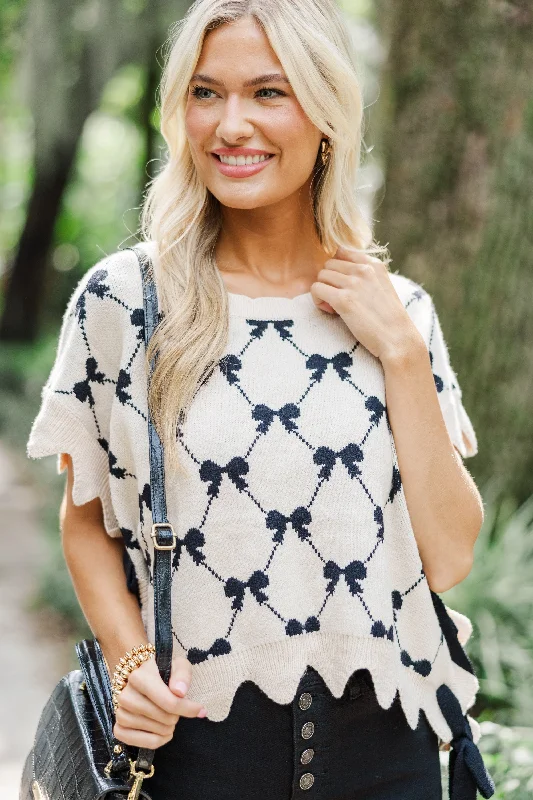 Mega Deal All Your Best Ecru Bow Print Sweater