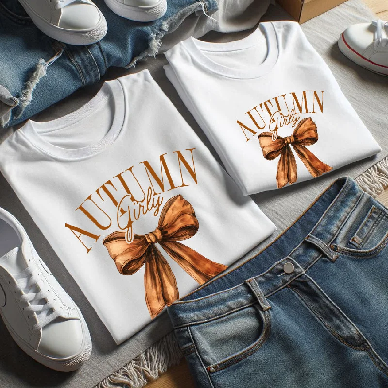 Deal Alert Autumn Girly Bow Matching T-Shirts White