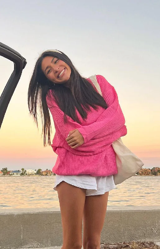 Instant Savings Adaline Pink Oversized Sweater Dress