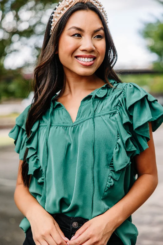 Stock Clearance Look This Way Pine Green Ruffled Blouse