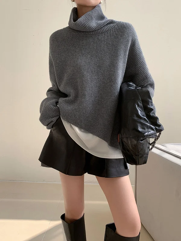 Special Offer Asymmetrical Turtleneck Graceful Oversized Sweater