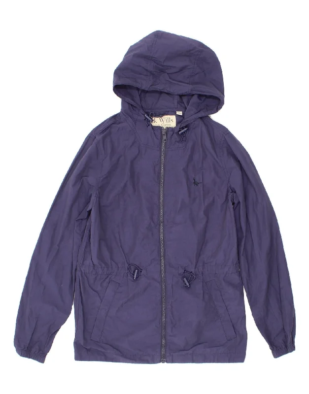 Steals and Deals JACK WILLS Womens Hooded Rain Jacket UK 8 Small Blue Cotton