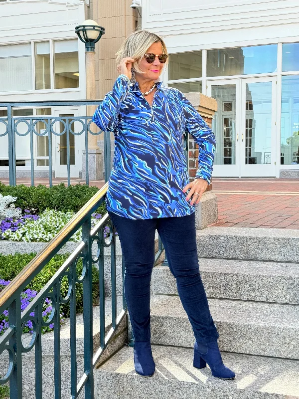 Price Break LULU-B SIZZLE BLUE HALF ZIPPER TOP