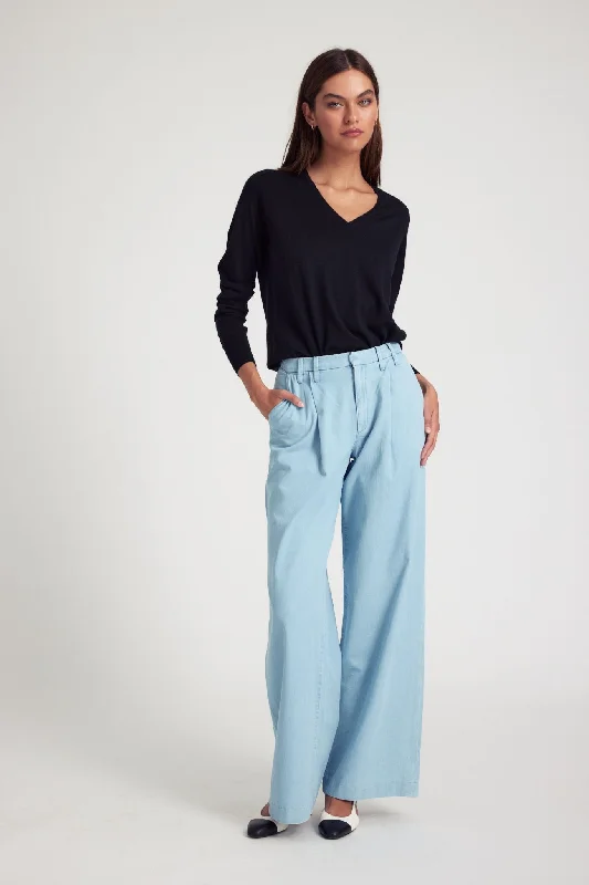 Take Action Light Blue Chambray Pleated Trousers