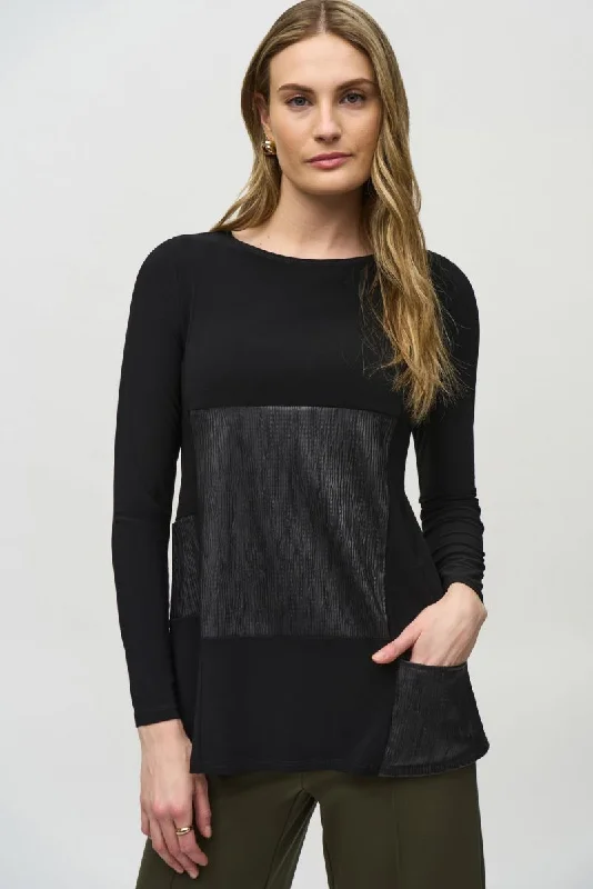 Price Slash Joseph Ribkoff Leatherette Boat Neck Long Sleeve Tunic Top 244084 