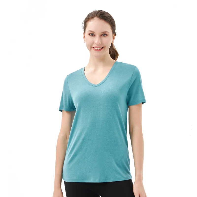 Daily Deals Women’s Merino 170g V-Neck  Short Sleeve T-Shirt  Teal
