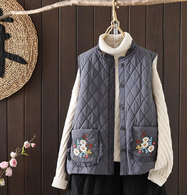 Early Bird Discount Casual Retro Embroidered Ruffled Quilted Vest for Women