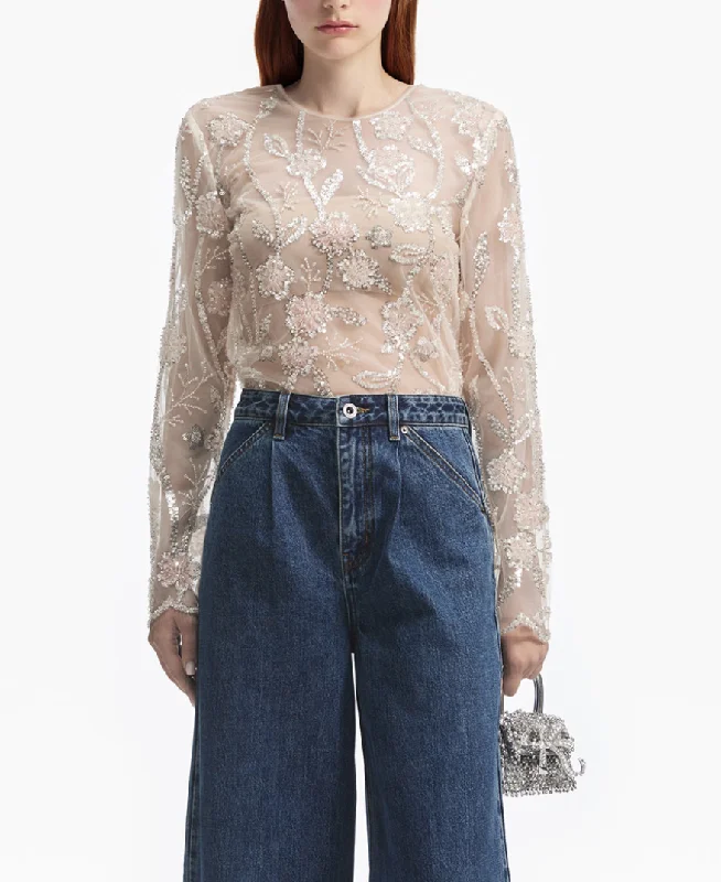 Can't Resist self-portrait Sequin Flower Top