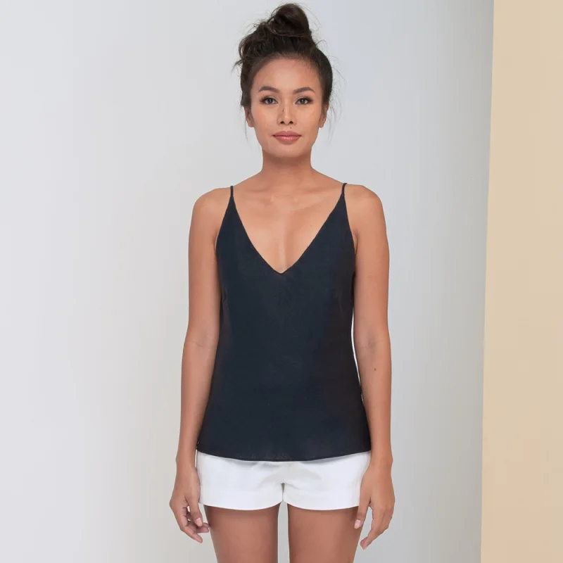 Deep Discounts RINKI V CAMISOLE - Linen | Midnight Blue