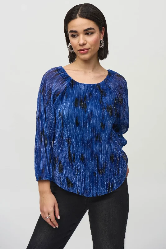 TIME-Limited Offer Joseph Ribkoff Royal Sapphire/Multi Pleated Metallic Top 244105