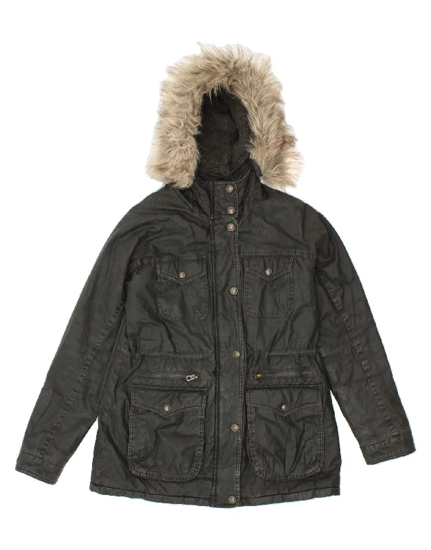 Price Cut FAT FACE Womens Hooded Waxed Cotton Jacket UK 10 Small  Black Cotton