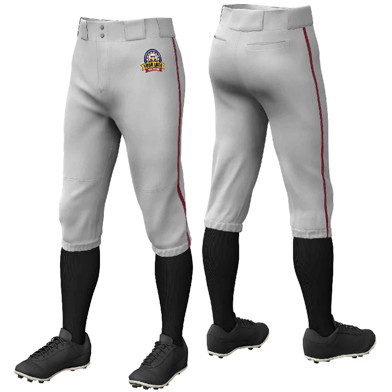 Custom Gray Crimson Classic Fit Stretch Practice Knickers Baseball Pants