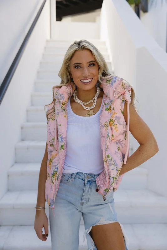Price Meltdown Fancy Florals Puffer Vest - Pink