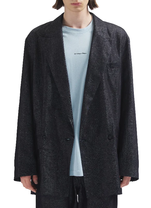Anniversary Sale Cotton Linen Denim Double Breasted Soft Blazer