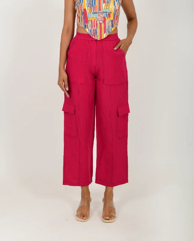 Great Bargains Viva Magenta Linen Cargo Pants