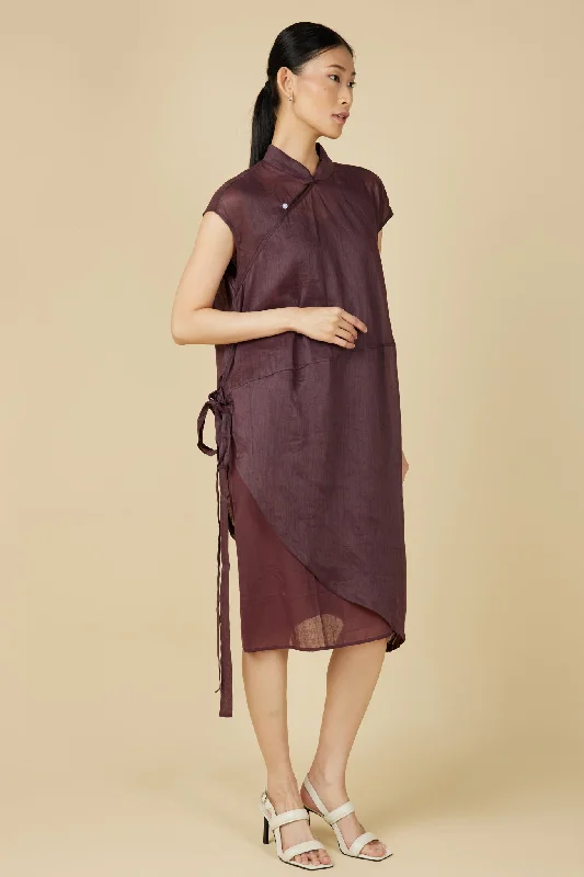 Pay Less Cheongsam Cocoon Dress in Brown