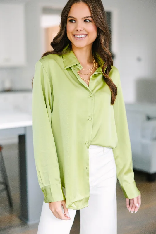 Weekend Discounts to Grab Dream On Pistachio Green Satin Blouse