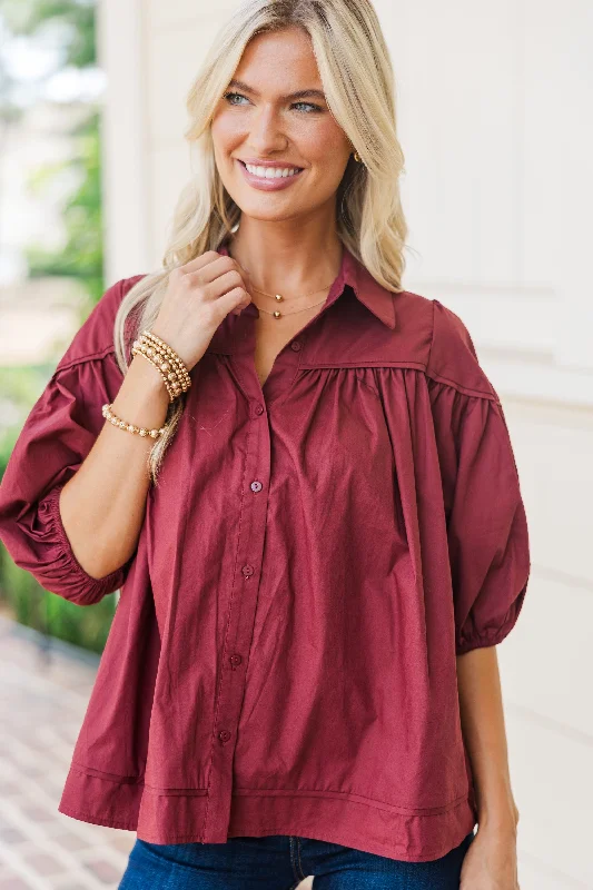 Last Chance Better Than You Know Brick Red Puff Sleeve Blouse