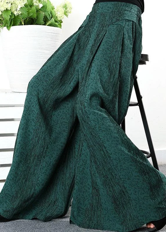 Final Clearance Natural Green Pockets Straight Wide Leg Winter Pants