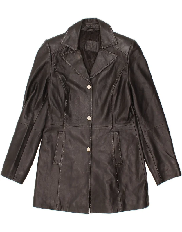 Limited Time Discount BETTY BARCLAY Womens Leather Coat UK 10 Small Black Leather