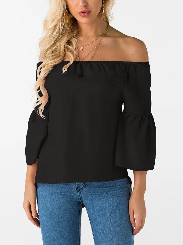 Online Exclusive Custom Off The Shoulder Plain 3/4 Sleeve T-Shirts