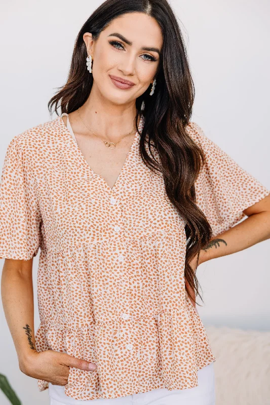 Price Cut High Stakes Salmon Orange Leaf Print Top