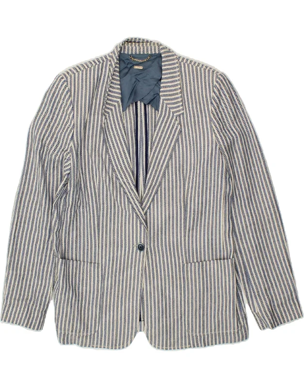 Weekend-Only Price Drops MASSIMO DUTTI Womens 1 Button Blazer Jacket US 12 Large Blue Pinstripe