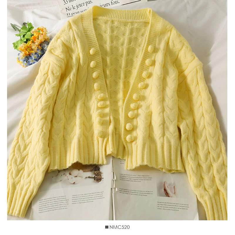 Holiday Sale Sweater women's unbuttoned cardigan wool ball loose  1852