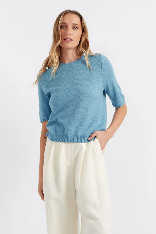 Savings Bonanza Sky-Blue Cloud Cashmere T-shirt