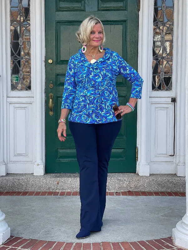 Now or Never FANTASTIA BLUE RUFFLE SLEEVE TOP