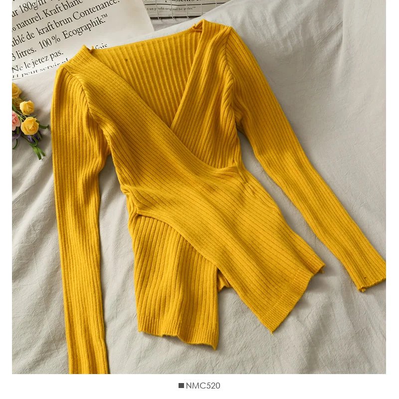Super Deal Korean design, tight and thin, split sweater, female  1895
