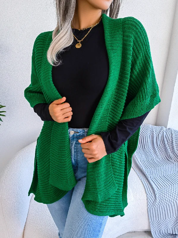 Limited Supply Horizontal Ribbing Open Front Slit Cardigan