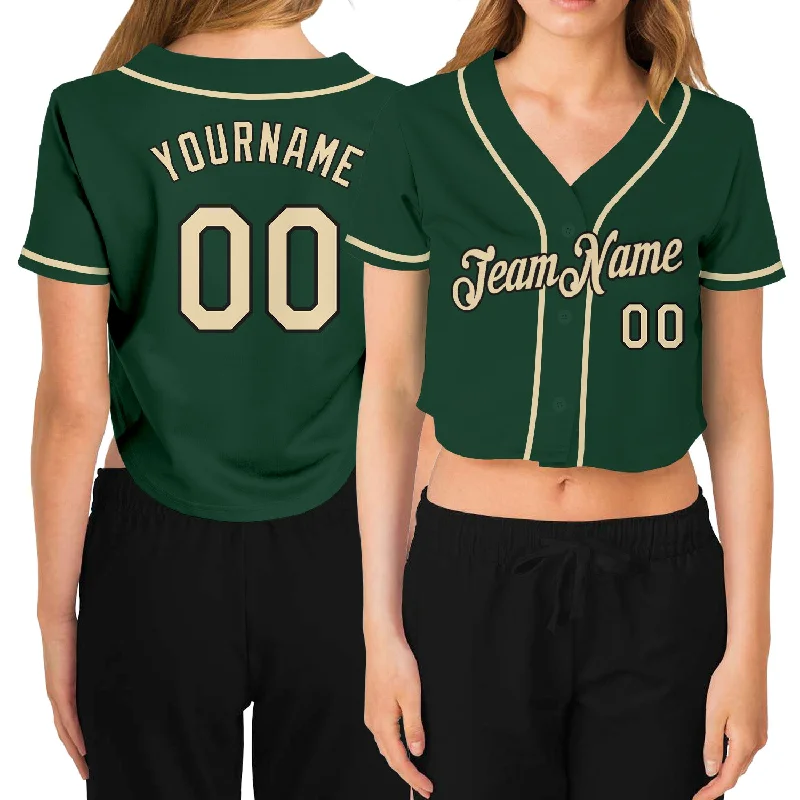 Weekend Savings Spectacular Custom Women's Green Cream-Black V-Neck Cropped Baseball Jersey
