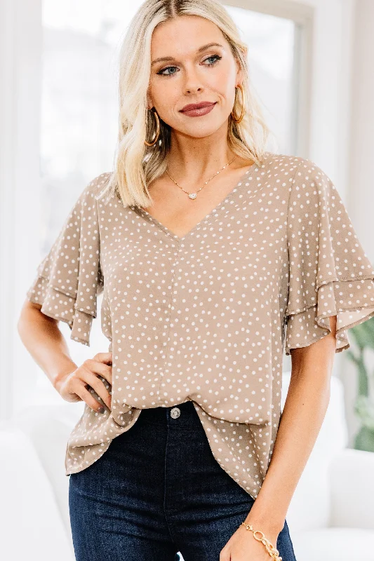 YEAR-End Sale New Levels Coffee Brown Polka Dot Blouse
