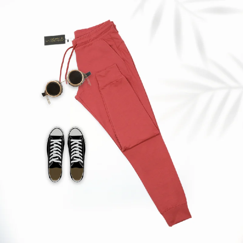 Women Basic Knitted Red Jogger Pants