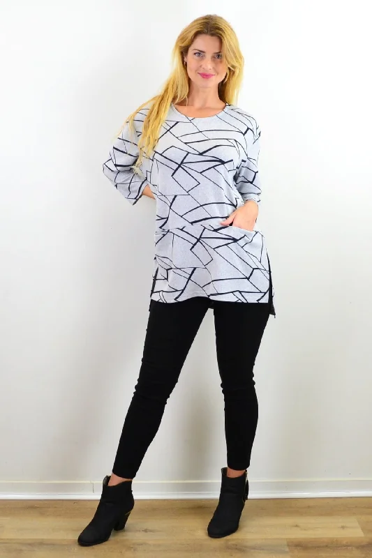 Stock Up and Save Abstract Lines Print Tunic Top
